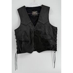 First Genuine Leather US Marines Biker Vest Black XL Embossed Eagle Side Lace
